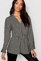 Boohoo Stripe Twist Front Plunge Shirt