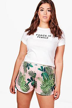 Boohoo Plus Lara Palm Print Flippy Shorts