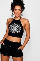 Boohoo Ethnic Print Halter Tie Crop Top