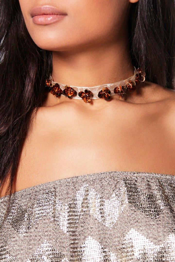 Boohoo Frances Floral Organza Choker Nude