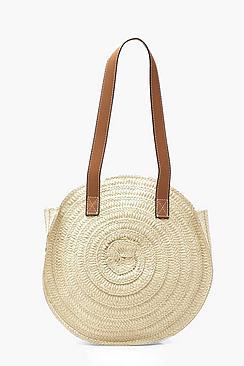 Boohoo Contrast Handle Handmade Round Straw Bag