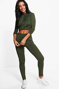 Boohoo Phoebe Twisted Crop Legging Set