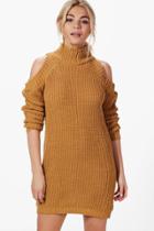 Boohoo Niamh Turtle Neck Cold Shoulder Jumper Dress Yellow