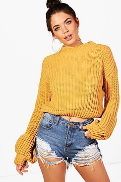 Boohoo Natasha Chunky Balloon Sleeve Knitted Crop Jumper