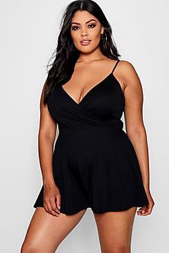 Boohoo Plus Lucy Wrap Front Flippy Playsuit