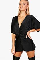 Boohoo Becca Knot Front Slinky Playsuit