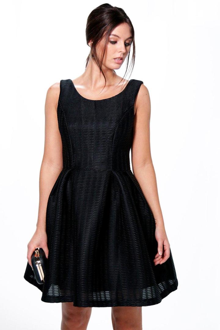 Boohoo Boutique Rhia Textured Bonded Skater Dress Black