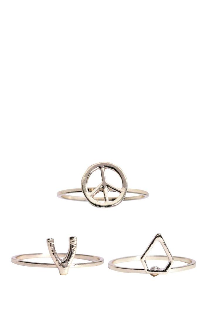 Boohoo Serena Peace Wish Bone Diamond Ring Pack Gold