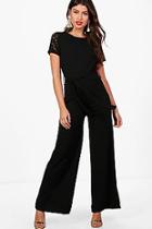 Boohoo Lucy Lace Sleeve Belted Jumpsuit