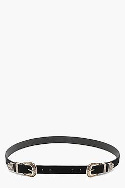 Boohoo Plus Lily Engraved Double Buckle Belt