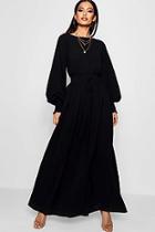 Boohoo Sophia Shirred Waist & Cuff Woven Maxi Dress