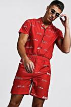 Boohoo Man Print Revere Collar Short Jumpsuit