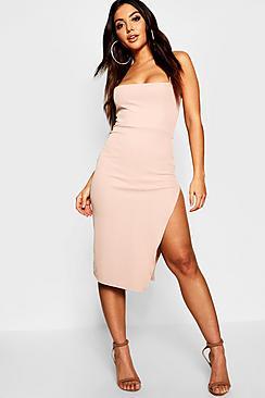 Boohoo Strappy Ribbed Square Neck Bodycon Dress