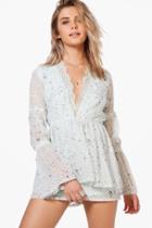 Boohoo Boutique Floral Ditsy Print Peplum Playsuit Mint