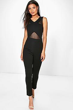 Boohoo Karina Mesh Insert Jumpsuit