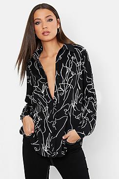 Boohoo Tall Sketch Print Shirt