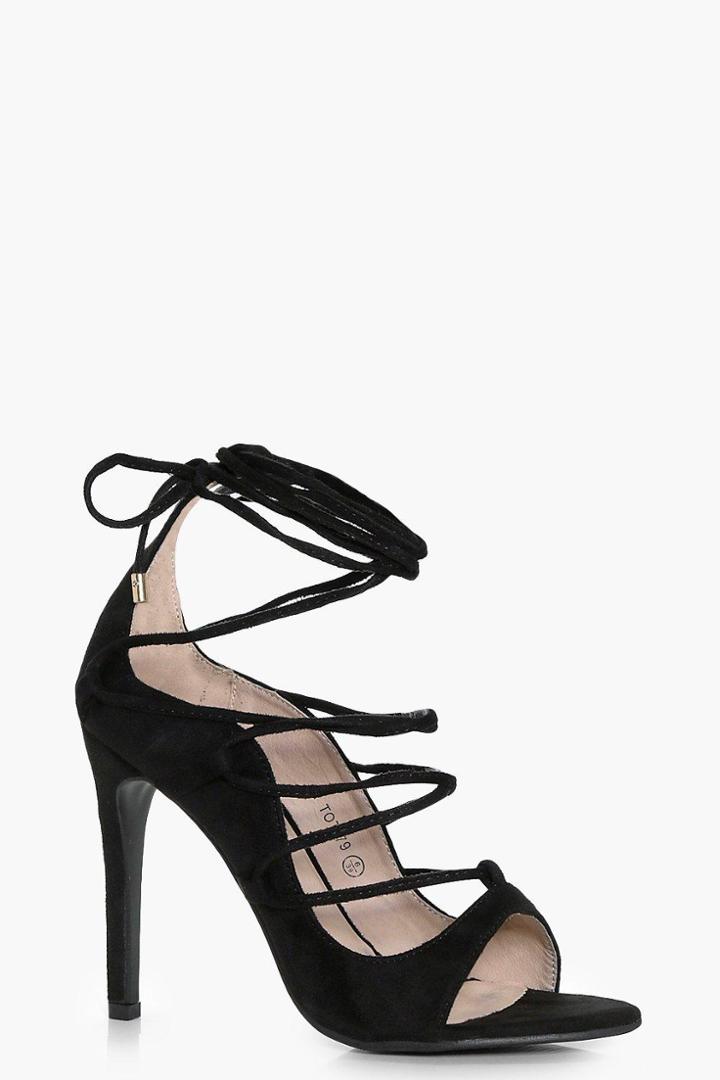 Boohoo Rose Wrap Strap Detail Gladiator Heel Black