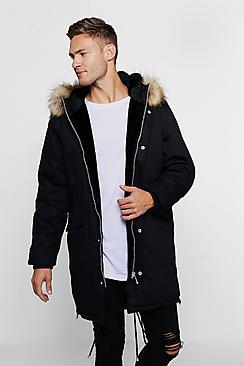 Boohoo Parka With Contrast Faux Fur Trim Hood