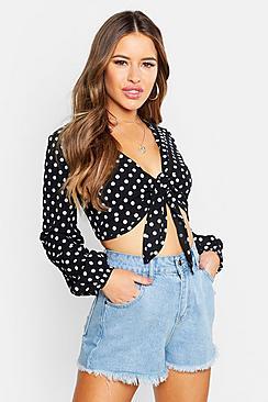 Boohoo Petite Wrap Spot Tie Top
