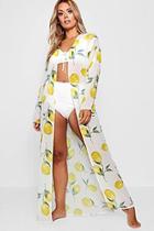 Boohoo Plus Isla Lemon Print Maxi Beach Kimono