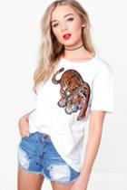 Boohoo Olivia Tiger Embroidered Oversized T-shirt White