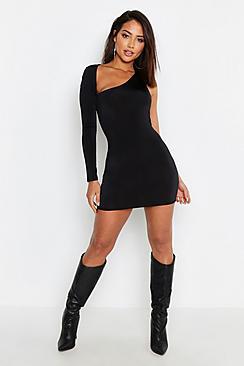 Boohoo Slash Neck Slinky One Shoulder Bodycon Dress