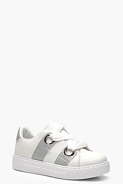 Boohoo Daisy Waffle Lace Glitter Trainers