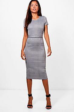 Boohoo Check Belted Midi Dress