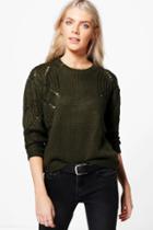 Boohoo Libby Cable Sleeve Jumper Green