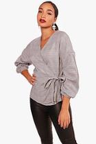Boohoo Cara Prince Of Wales Check Wrap Top