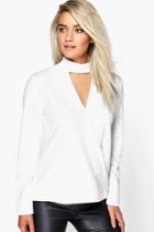 Boohoo Megan Cut Out Neck Wrap Front Top Ivory