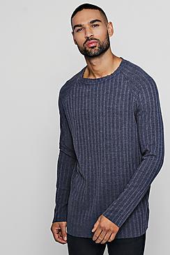Boohoo Ribbed Raw Edge Oversized Long Sleeve Raglan