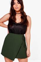 Boohoo Plus Esme Tie Waist Wrap Skort Khaki