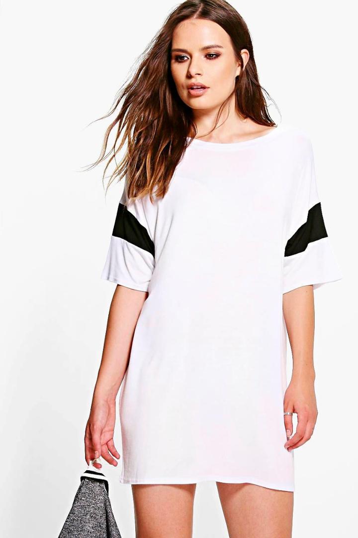 Boohoo Cora Contrast Band T-shirt Dress White