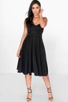 Boohoo Joyce Cut Out Bandeau Midi Skater Dress Black