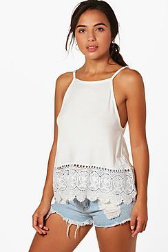 Boohoo Petite Katherine Halter Crochet Trim Top