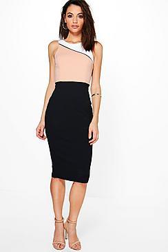 Boohoo Ruth Panelled Colour Block Midi Dress