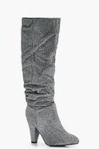 Boohoo Louise Shimmer Ruched Knee High Boots