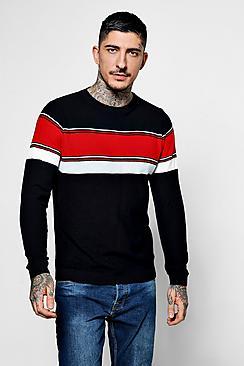 Boohoo Colour Block Moss Stitch Crew Jumper