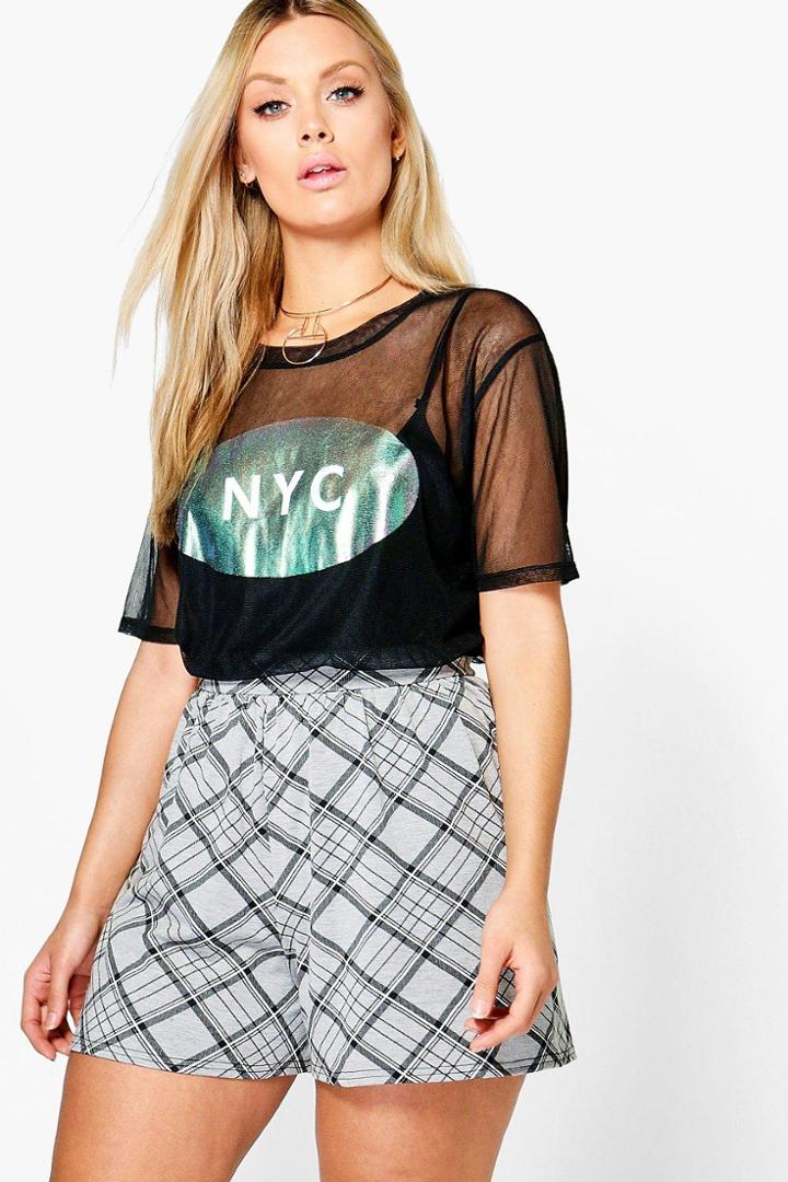 Boohoo Plus Alicia Check Print Short Grey