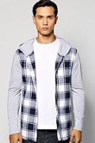 Boohoo Checked Shirt With Jersey Sleeves & Jersey Hood