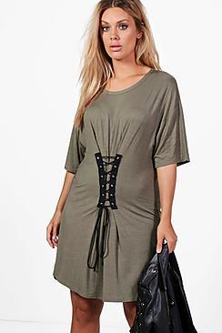Boohoo Plus Gerogina Corset Detail T-shirt Dress