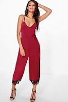 Boohoo Zoe Satin Strappy Lace Hem Culotte Jumpsuit