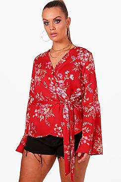 Boohoo Plus Gracie Floral Wrap Blouse