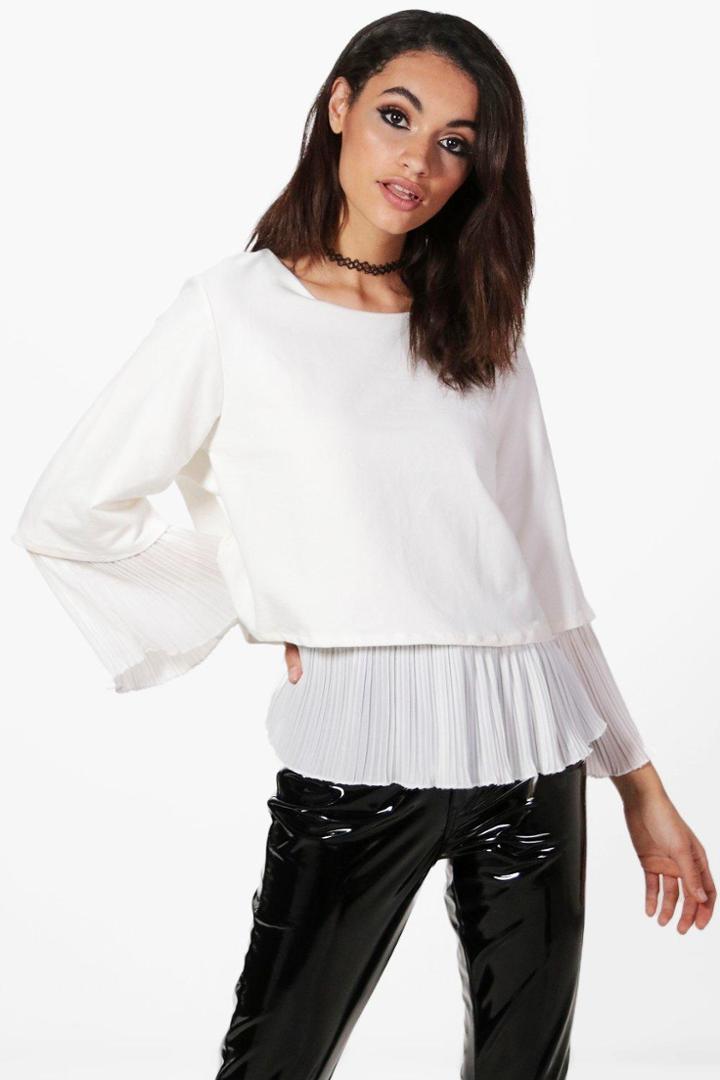 Boohoo Paige Pleated Panel Blouse White