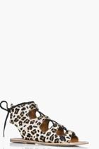 Boohoo Ellie Leopard Pony Hair Ghillie Tie Sandal Leopard