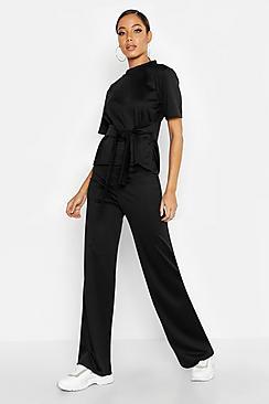Boohoo Wrap Short Sleeve T-shirt + Wide Leg Trouser Co-ord