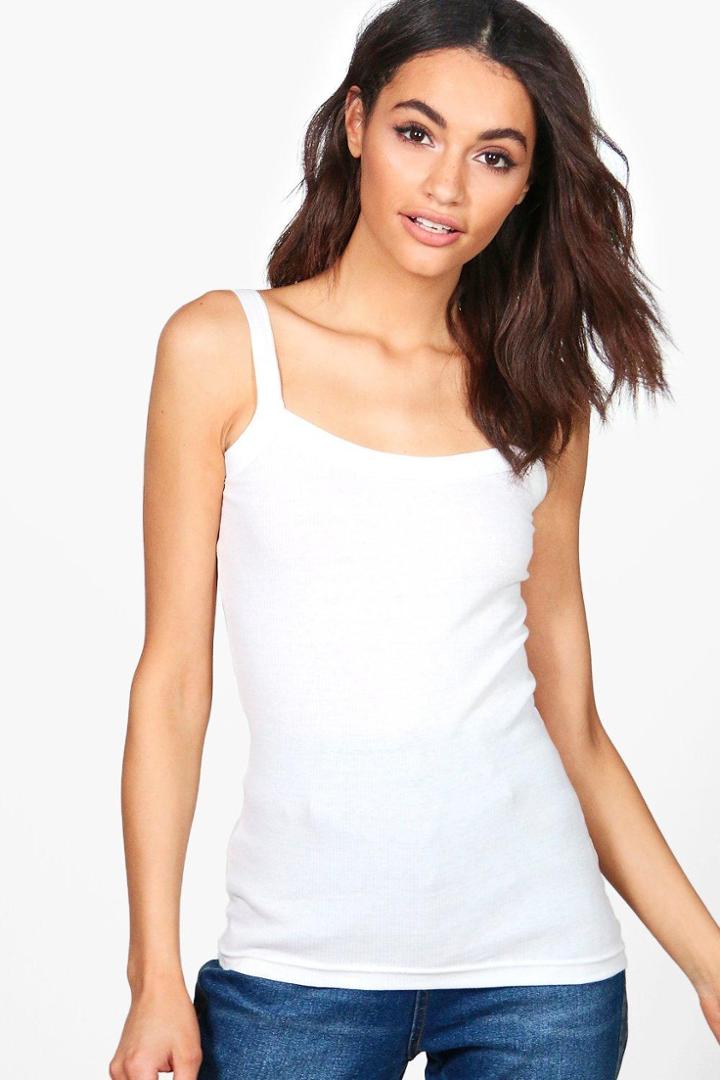 Boohoo Martha Ribbed Basic Tank Top White