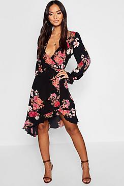 Boohoo Petite Floral Asymmetric Hem Midi Dress