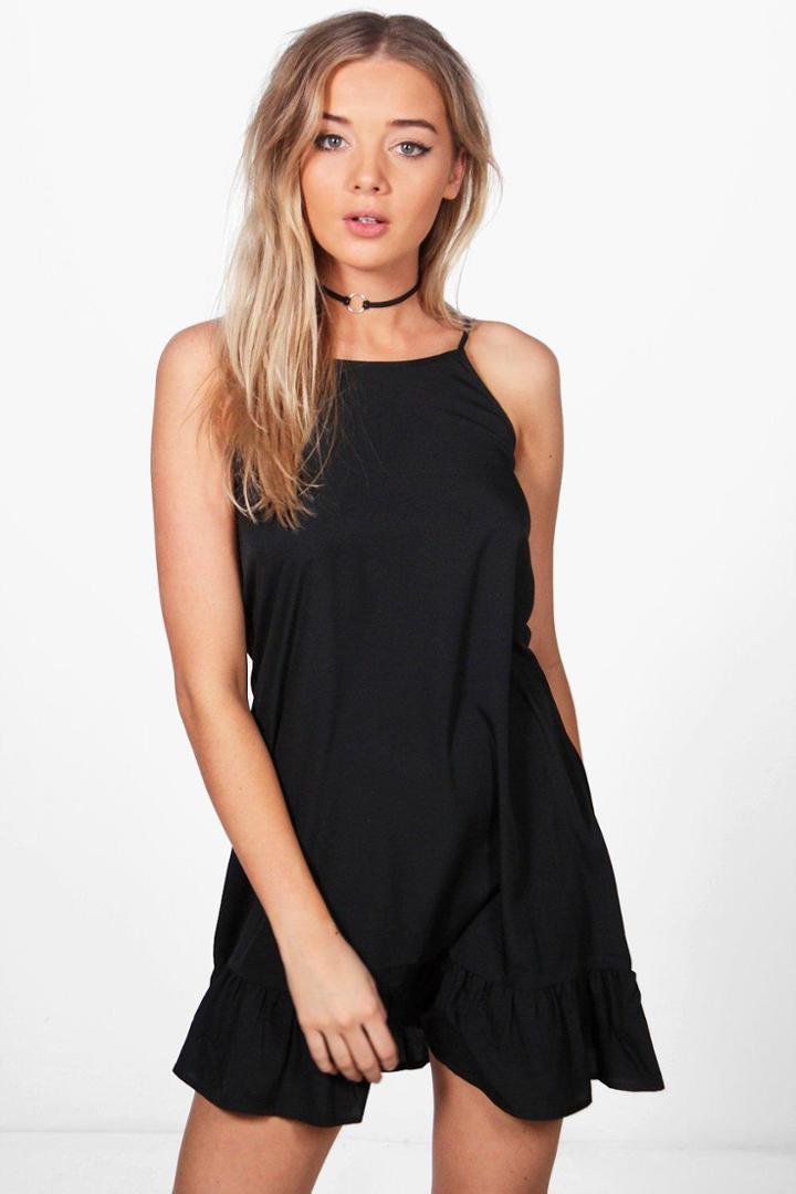 Boohoo Charly Drop Hem Strappy Sun Dress Black